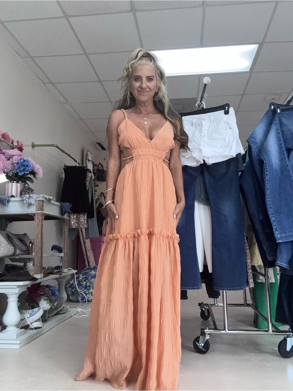 Free People Peach Cutout Maxi Dress